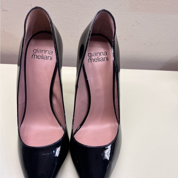 GIANNA MELANI MADE IN ITALY LEATHER Elegant Black Heel Transparent Block Heel - Picture 4 of 10